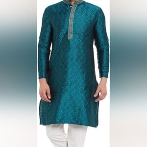 Jacquard Silk Kurta & Churidaar Pyjama - Emerald Green - XL